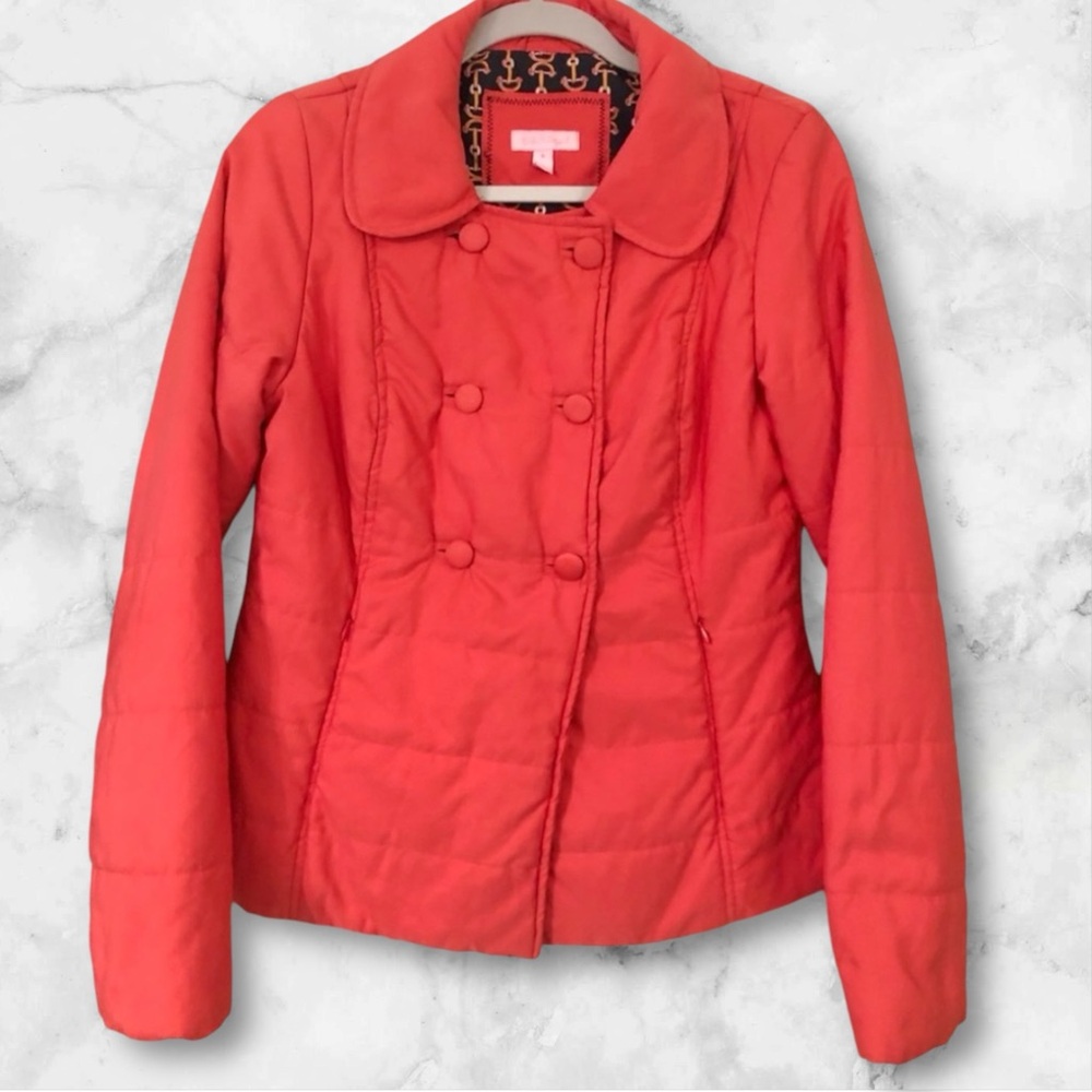 Lilly Pulitzer Coral Puffer Jacket Size 6